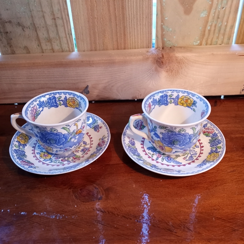 Vintage Mason Blue and Yellow Floral Teacup And Saucer